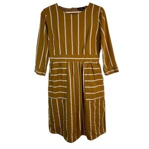 ROOLEE Women's Size S Ochre Striped 3/4 Sleeve A-Line Dress *